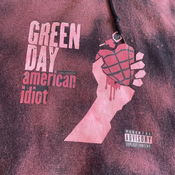 Vintage Green Day American Idiot Fan Made Hoodie Maroon Punk Rock - Size L (U8) - Picture 4 of 8